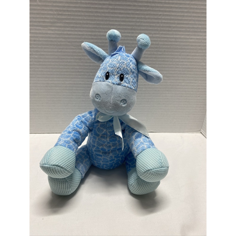 First And & Main Blue Giraffe Baby Plush Rattle Stuffed Crib Toy